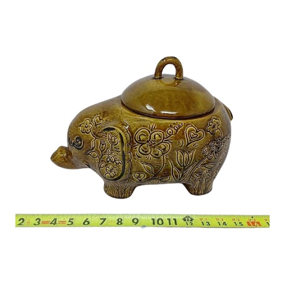 California Pottery Green Floral Elephant Cookie Jar, RARE - Picture 6 of 7